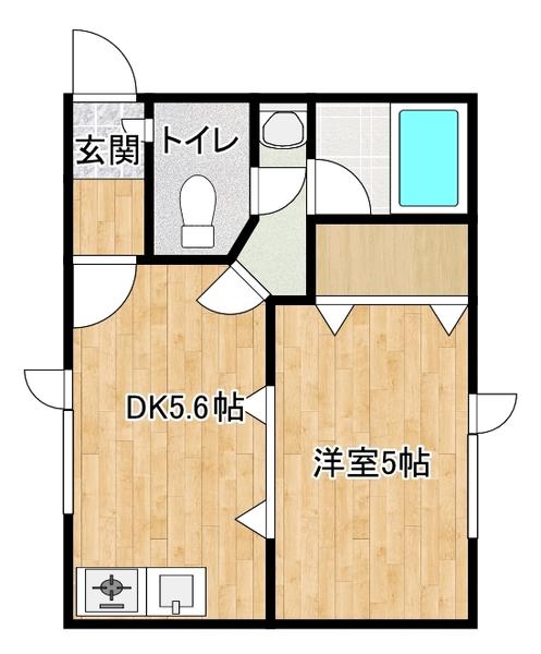 ケイホクハイツB(1DK/2階)の間取り写真