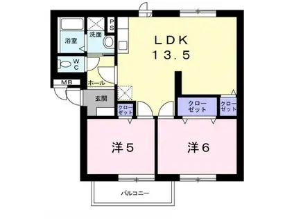 ニューエルディムイシハラ B(2LDK/2階)の間取り写真