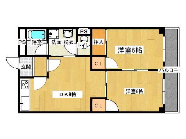 サン・オーレ東福山(2DK/3階)の間取り写真