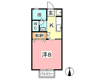 セゾン和気 B(1K/2階)の間取り写真