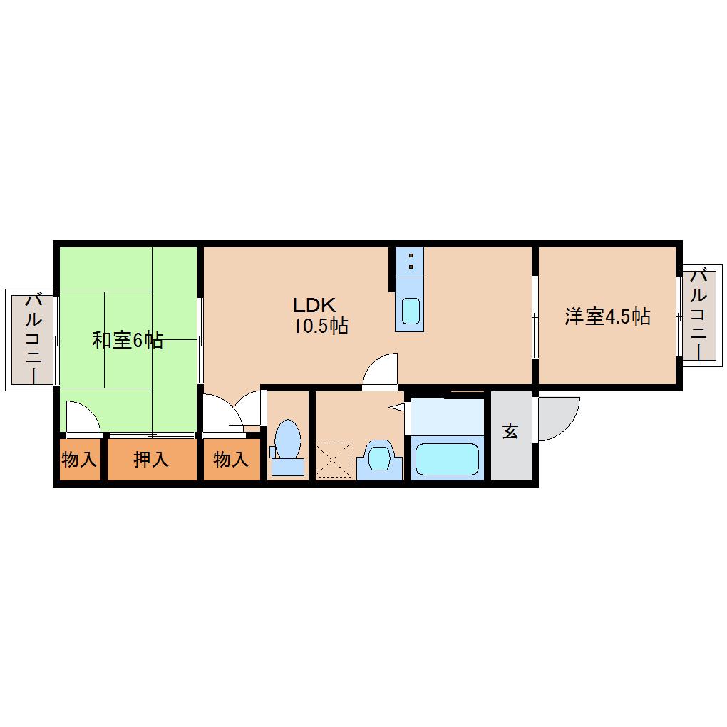 シグナスハイツB(2LDK/1階)の間取り写真