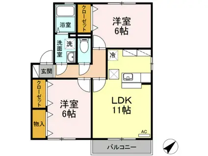 メルベーユコート D棟(2LDK/1階)の間取り写真