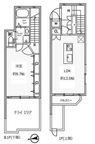 白金高輪レジデンス(1LDK/B1階)の間取り写真
