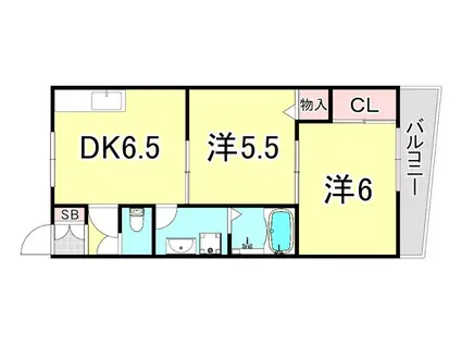 シャルル武庫之荘(2DK/2階)の間取り写真