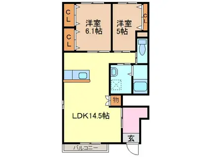 THE LERATO(2LDK/1階)の間取り写真