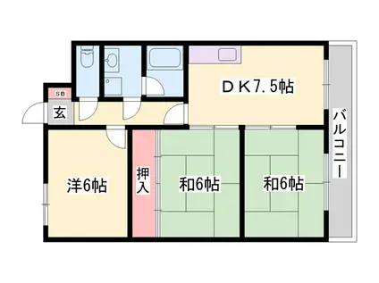 ピュアコート北八代(3DK/3階)の間取り写真