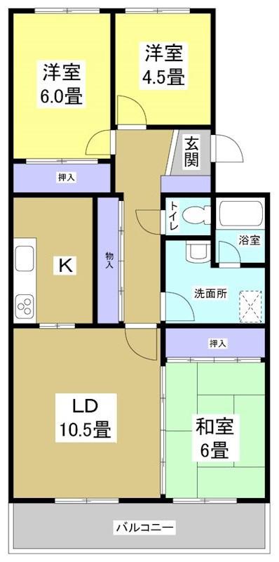 明開ハイツB(3LDK/3階)の間取り写真