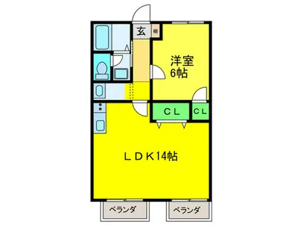 藤ハイツB(1LDK/2階)の間取り写真