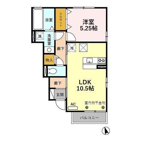 北陸鉄道石川線 額住宅前駅 徒歩8分 2階建 築21年(1LDK/1階)の間取り写真