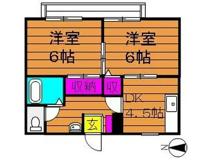 グリーンガーデン酒津(2DK/1階)の間取り写真