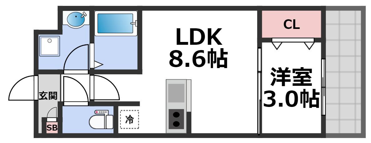 AILE東中浜(1LDK/3階)の間取り写真
