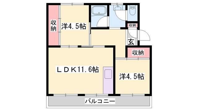 ビレッジハウス志染(2LDK/5階)の間取り写真