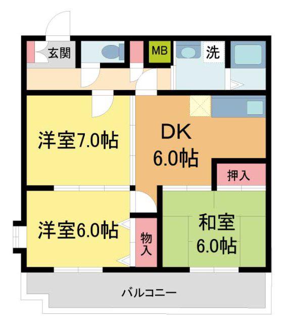 ハイム屋敷本(3DK/2階)の間取り写真