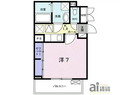 カーサ・イル・キアーロ(1K/2階)の間取り写真