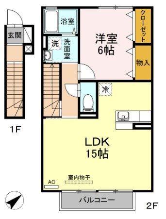 ボナールII(1LDK/2階)の間取り写真