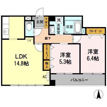 アルカス西公園(2LDK/1階)の間取り写真