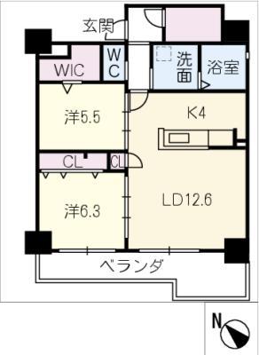 グランテラス藤が丘(2LDK/9階)の間取り写真