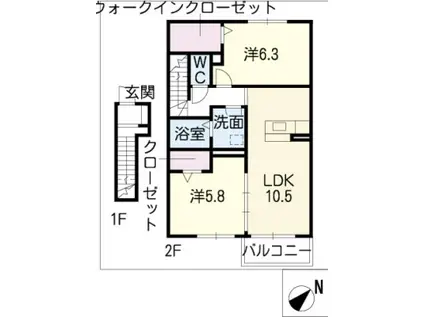 アヴニール(2LDK/2階)の間取り写真