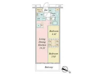 ブランシエスタ中央町(2LDK/5階)の間取り写真