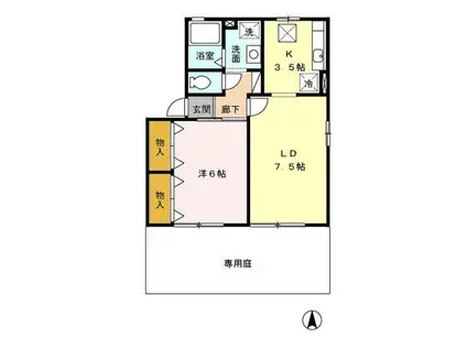 高崎グリーンハイツV(1LDK/1階)の間取り写真