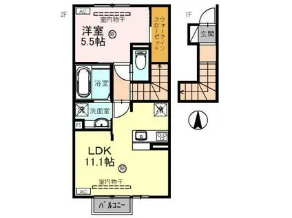 メディオカーサY(1LDK/2階)の間取り写真