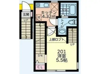 エルフォルク淵野辺(1K/2階)の間取り写真