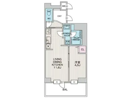 パークフラッツ安堂寺町(1LDK/5階)の間取り写真