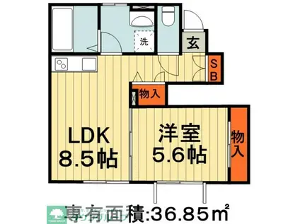 エクセルコート都D(1LDK/1階)の間取り写真