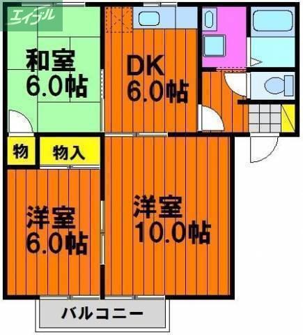 フロンティアB(3DK/2階)の間取り写真