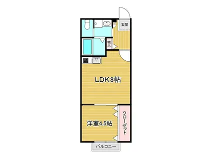 クレスト新田(1LDK/2階)の間取り写真
