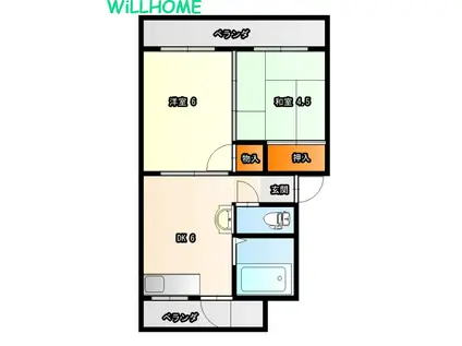 マンション和歌山(2DK/2階)の間取り写真