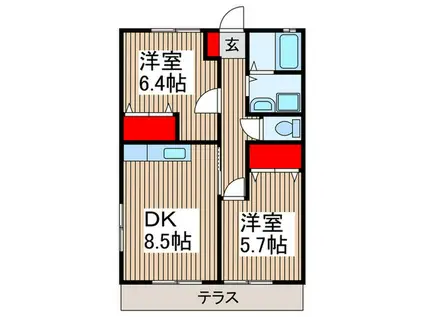 ベルII(2DK/1階)の間取り写真