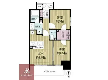 ラシュレ天満橋(2DK/15階)の間取り写真