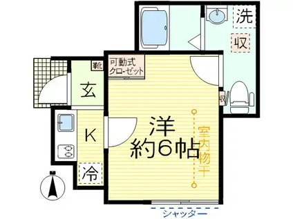 レジデンスK(1K/1階)の間取り写真