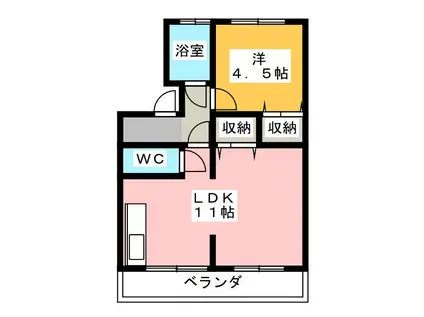 四ツ池マンション(1LDK/2階)の間取り写真