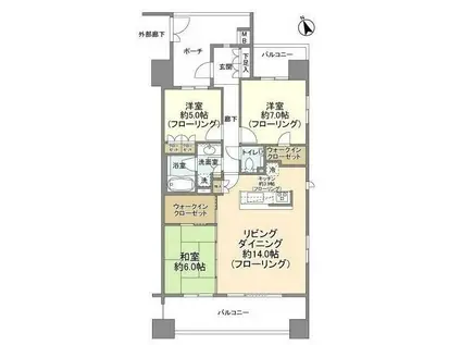 ブランズ調布アーバンプレミアム(3LDK/6階)の間取り写真