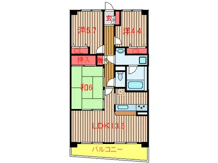 モンテローザ緑ヶ丘(3LDK/1階)の間取り写真