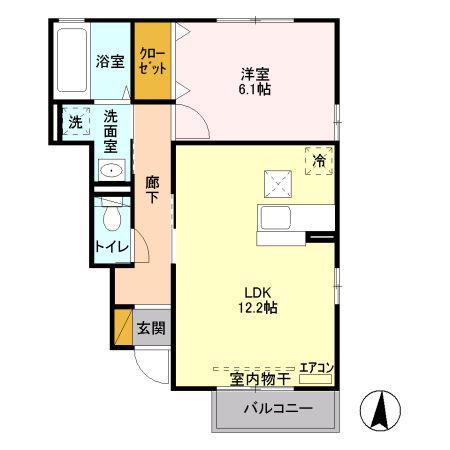 サンボナールB(1LDK/1階)の間取り写真