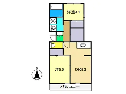 ヴィラナリー高知 3号棟(2DK/3階)の間取り写真