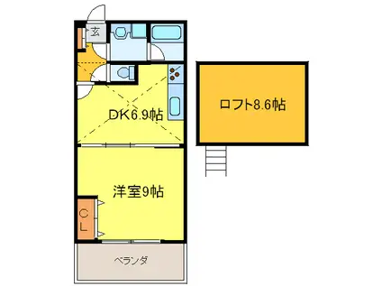 せせらぎタカエ(1DK/2階)の間取り写真