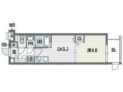ブランオールB館(1DK/4階)の間取り写真