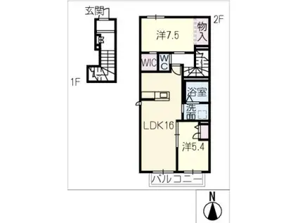 MAISON BLANCHEA(2LDK/2階)の間取り写真