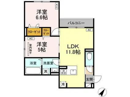 セレスティア細田B(2LDK/2階)の間取り写真