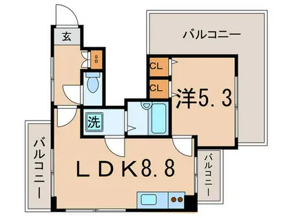 ランデージ東雪ヶ谷(1LDK/7階)の間取り写真