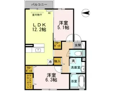 レジオンドヌール(2LDK/2階)の間取り写真