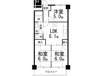 ジュネス21(3DK/4階)の間取り写真