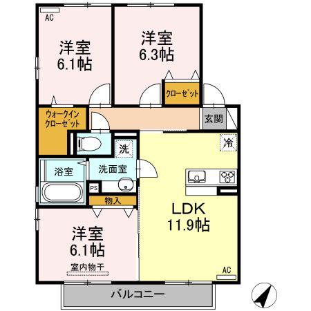プチプランタン花山手(3LDK/2階)の間取り写真