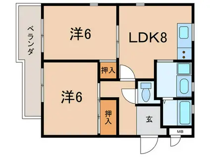 グリーンネスハイツ(2LDK/2階)の間取り写真