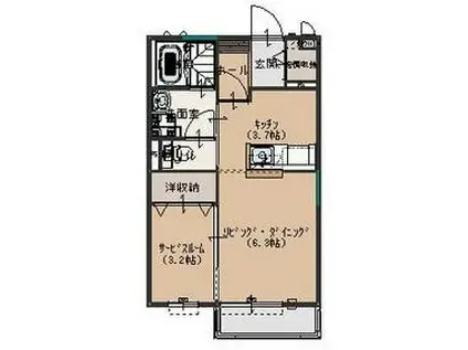 ピーチカノン(1LDK/1階)の間取り写真