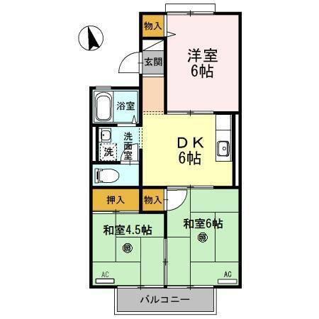 エル タチバナ A棟(3DK/2階)の間取り写真